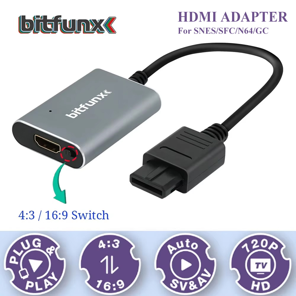 Retro Gaming Gif - Bitfunx 720P Svideo/AV ไปยังอะแดปเตอร์ HDMI ตัวแปลงวิดีโอ