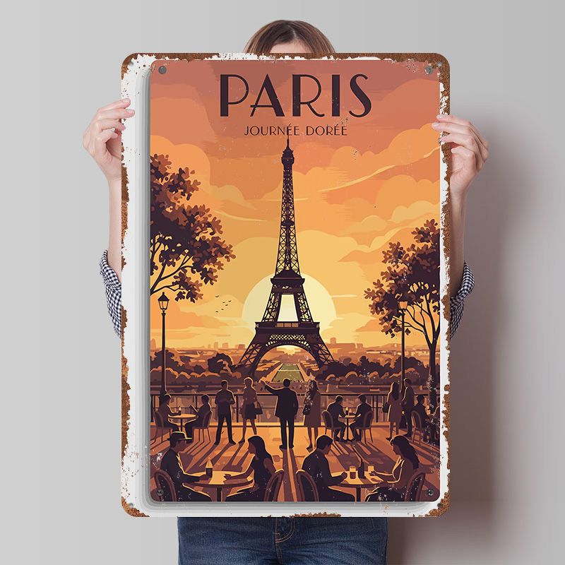 Retro Gaming Paris - โปสเตอร์พิมพ์ลาย Paris Journée Dorée สำหรับตกแต่งผนังสไตล์เรโทร วินเทจ