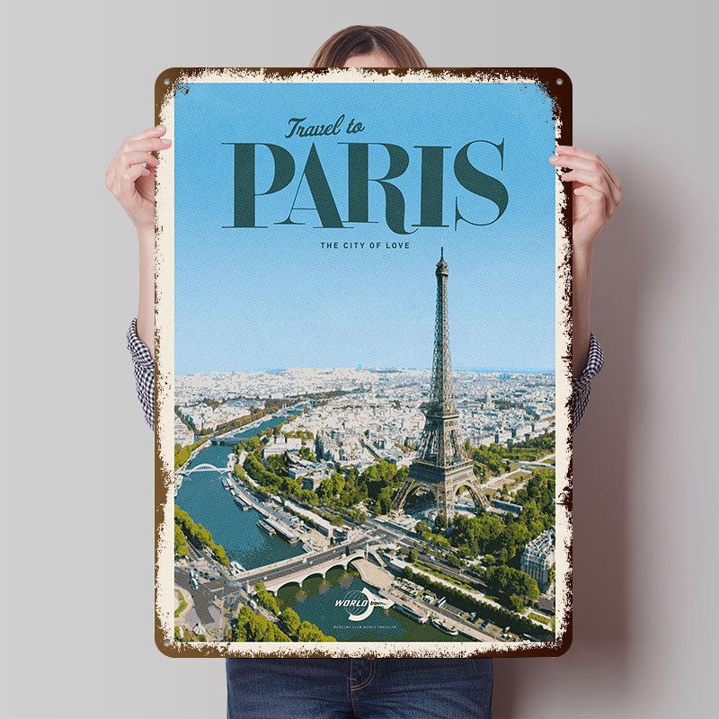 Retro Gaming Paris - โปสเตอร์พิมพ์ลายการเดินทางไปปารีส งานศิลปะติดผนังสไตล์เรโทรแบบกำหนดเอง ป้ายโลหะวินเทจสำหรับตกแต่งห้องเล่นเกมที่บ้าน ตกแต่งบ้านสไตล์สวยงาม