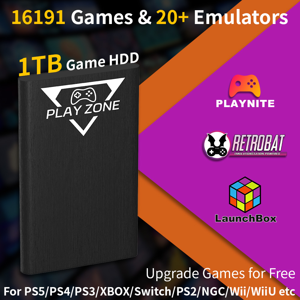 Retro Gaming Emulator Pc - ฮาร์ดดิสก์พกพา Play Zone 1TB สำหรับ PS5/PS4/XBOX/PS3/Switch/PS2