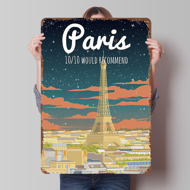 Retro Gaming Paris - ป้ายโลหะวินเทจแบบกำหนดเองลายหอไอเฟล ปารีส สำหรับตกแต่งผนังห้องนอน หรือบ้านเกมเมอร์