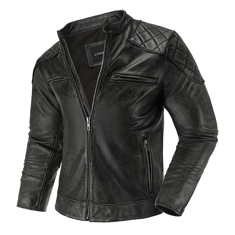 Retro Gaming Jacket - แจ็กเก็ตหนังย้อนยุคแจ็กเก็ตขี่มอเตอร์ไซค์กางเกงปั่นจักรยานผู้ชายเสื้อโค้ทหนังอุตสาหกรรมหนาสั้นเข้ารูปคอตั้ง