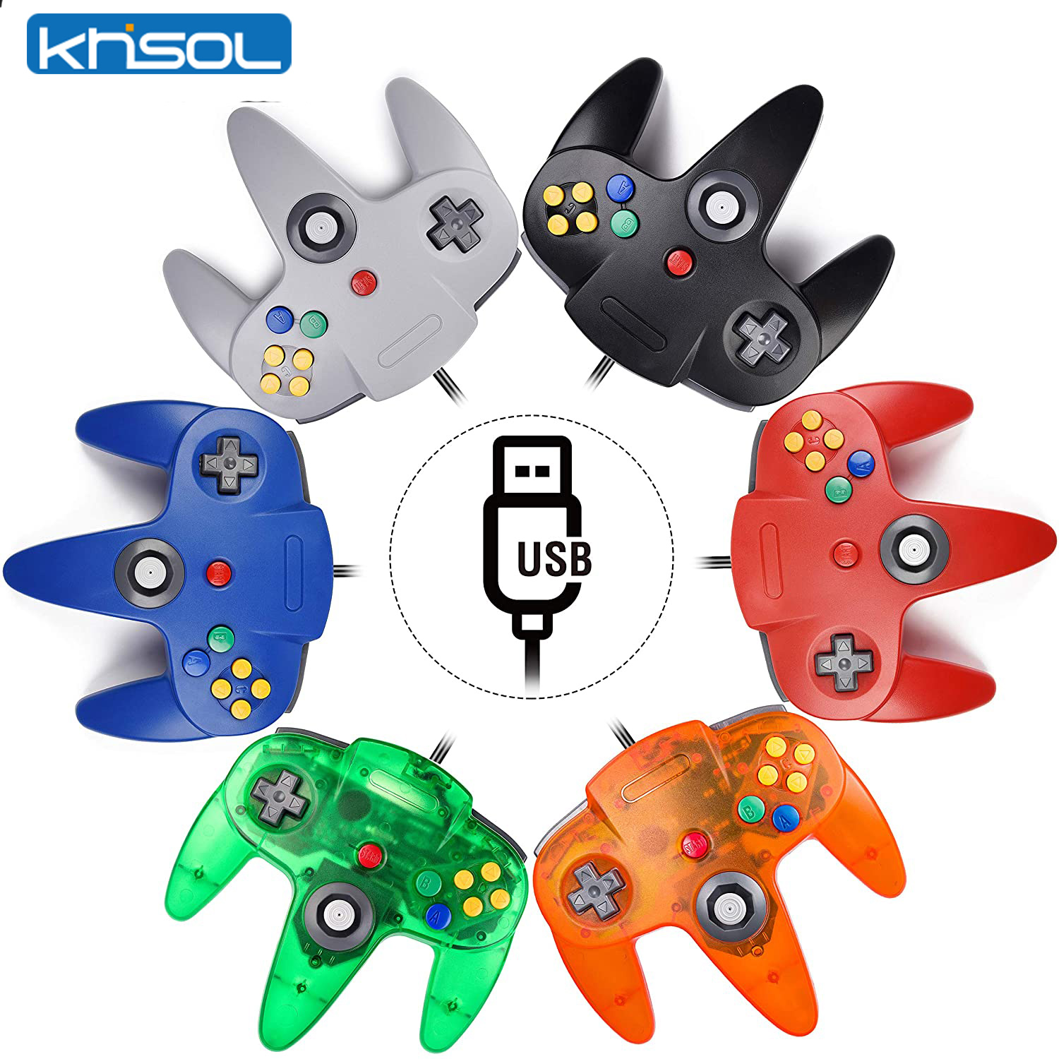 Retro Gaming Mac - N64 Controller คลาสสิก USB แบบมีสายรีโมทคอนโทรลเกมจอยสติ๊กอุปกรณ์เสริมคลาสสิก 64