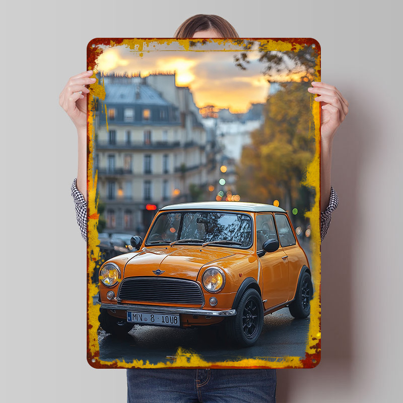 Retro Gaming Paris - ป้ายโลหะตกแต่งผนังลายรถคลาสสิก Cooper สไตล์อังกฤษในกรุงปารีส แบบวินเทจย้อนยุค สำหรับตกแต่งห้องแฟนคลับ ห้องนอน