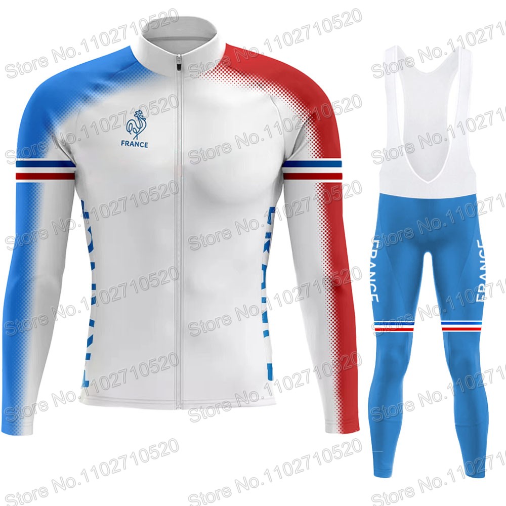 Retro Gaming Jacket - ทีมชาติฝรั่งเศส 2025 ชุดขี่จักรยานJerseyแขนยาวRetroขี่จักรยานภาษาฝรั่งเศสคําเสื้อผ้าRoad Raceจักรยานเสื้อชุดMTB Maillot