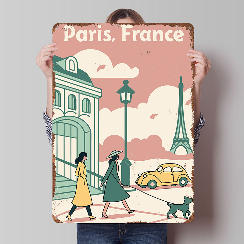 Retro Gaming Paris - โปสเตอร์พิมพ์ลายการเดินทางไปปารีส ฝรั่งเศส งานศิลปะติดผนังสไตล์เรโทรแบบกำหนดเอง ป้ายโลหะวินเทจสำหรับตกแต่งบ้าน ห้องพัก หรือตกแต่งบ้านเกมเมอร์
