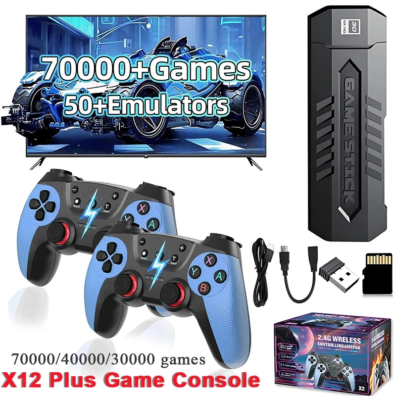 Retro Gaming X2 - X2 เรโทรเกมสติ๊ก 128GB 70000+ เกมไร้สายคอนโทรลทีวีคอนโซลวิดีโอเกมพกพาสำหรับ PS1